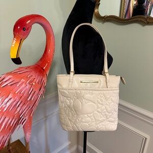 Betsy Johnson Cream Shopper Heart Quilted Handbag